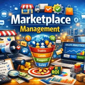 Professional Marketplace Management course image with e‑commerce and logistics visuals