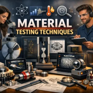 High-quality educational banner for Material Testing Techniques with laboratory and engineering visuals