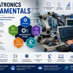 Mechatronics Fundamentals course image with robotics, sensors, and automation visuals