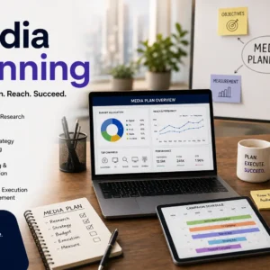 Media Planning course image with charts, analytics, and digital marketing visuals