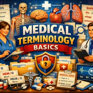 Professional Medical Terminology Basics course image with healthcare and medical language visuals