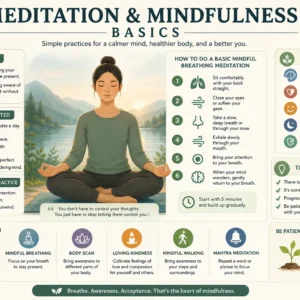 Modern educational banner for Meditation & Mindfulness Basics course