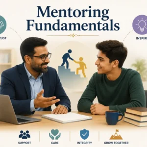 Mentoring Fundamentals course banner showing mentors guiding learners with coaching and leadership visuals