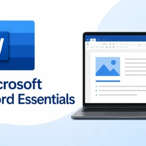 Modern educational course image for Microsoft Word Essentials with digital learning visuals