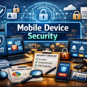 Professional Mobile Device Security course image with smartphone and data protection visuals