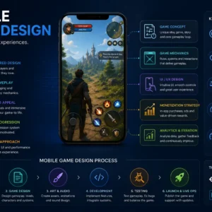 Professional Mobile Game Design course image with smartphone and creative visuals