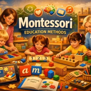 Professional Montessori Education Methods course image with children learning through hands-on activities