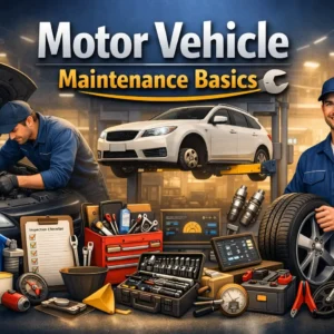 Motor Vehicle Maintenance Basics course image showing mechanic, tools, and car repair visuals