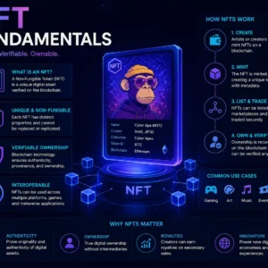 NFT Fundamentals course showing blockchain, digital art, and tokenization tools