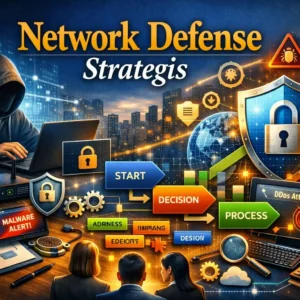 Professional course image for Network Defense Strategis with cybersecurity visuals