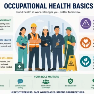 Professional Occupational Health Basics course image with workplace safety and health visuals