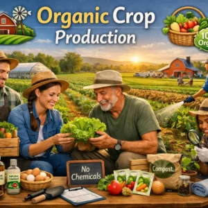 Organic Crop Production course showing farmers harvesting vegetables in a sustainable farm