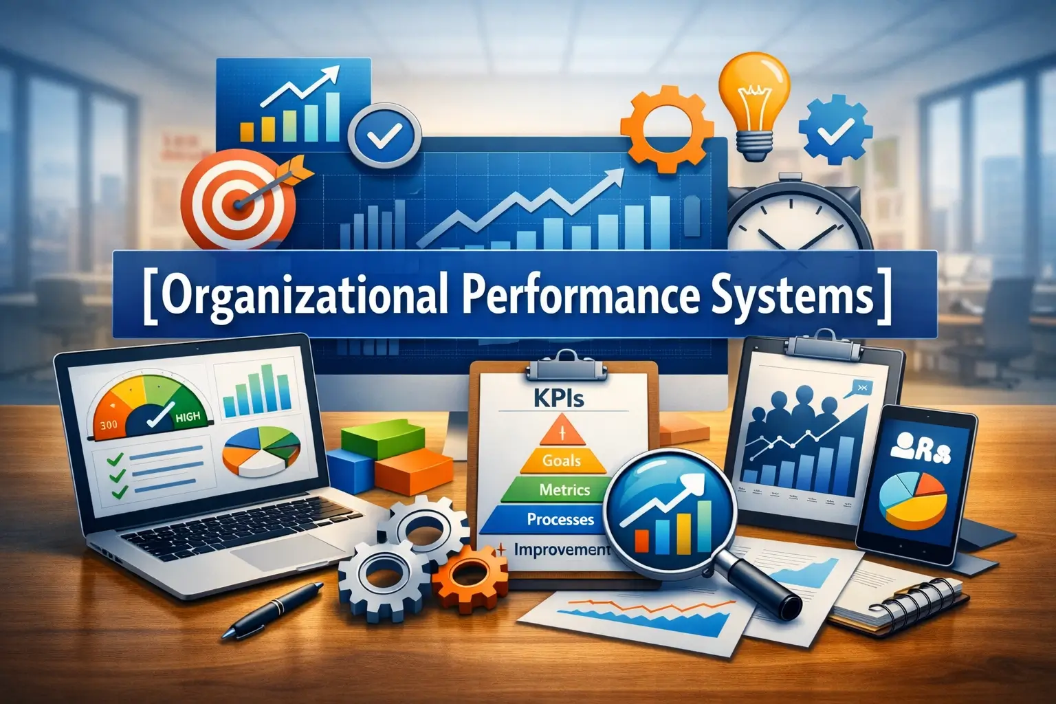 Professional Organizational Performance Systems course image with KPIs and performance tools