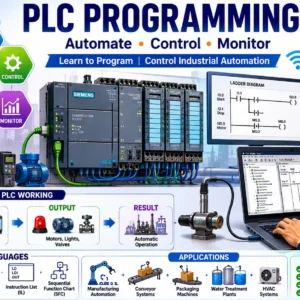 Professional PLC Programming course image with industrial automation and control system visuals