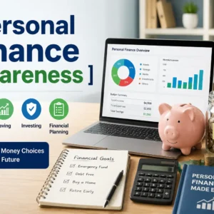 Professional personal finance awareness course design with financial visuals
