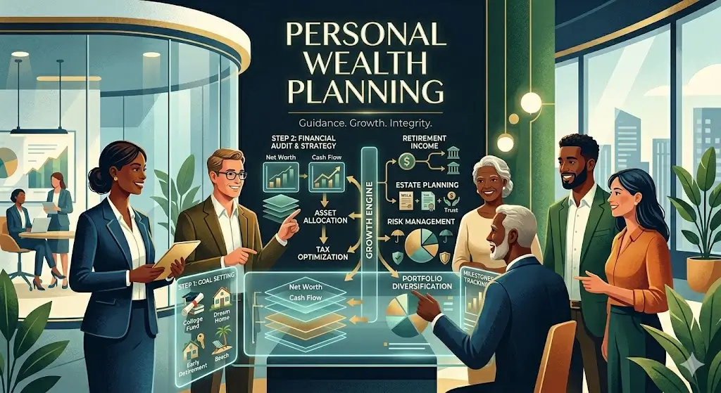 Personal Wealth Planning course image with financial growth and advisory visuals