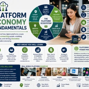 Educational course image for Platform Economy Fundamentals with digital platform visuals