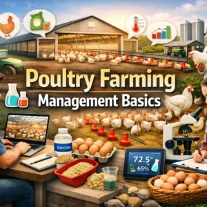 Poultry Farming Management Basics course showing modern poultry farm and management tools