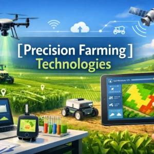 Educational banner for Precision Farming Technologies course with smart farming visuals
