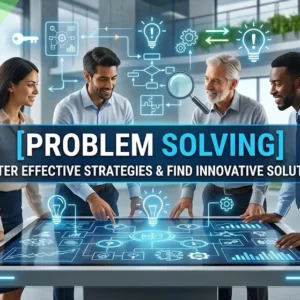 Educational banner for Problem Solving course with analytical and creative visuals