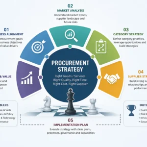 Procurement Strategy course image with supply chain and sourcing visuals