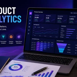 Professional Product Analytics course image with data charts and product performance visuals