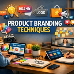 High-quality educational course image for Product Branding Techniques showing branding and marketing visuals