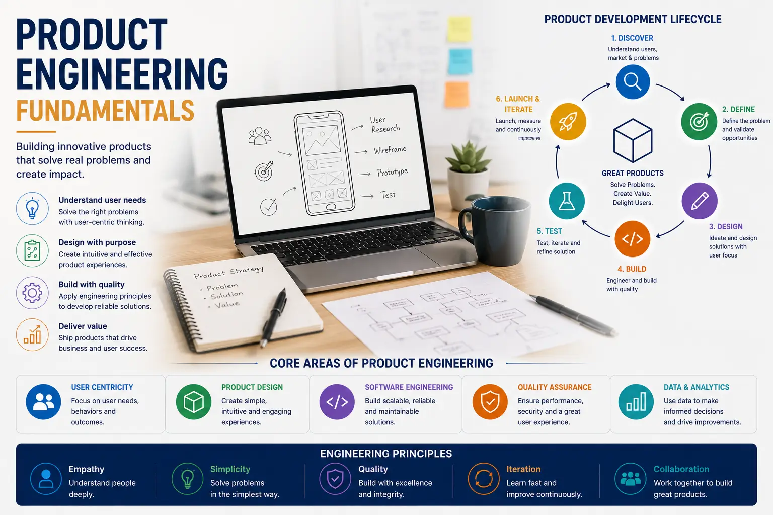 Professional course image for Product Engineering Fundamentals with design and engineering visuals
