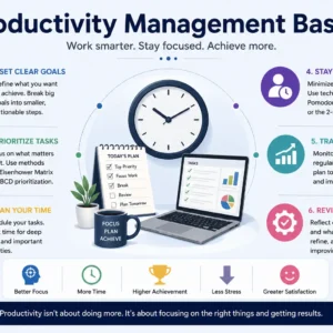 Professional course image for Productivity Management Basics with workplace efficiency visuals