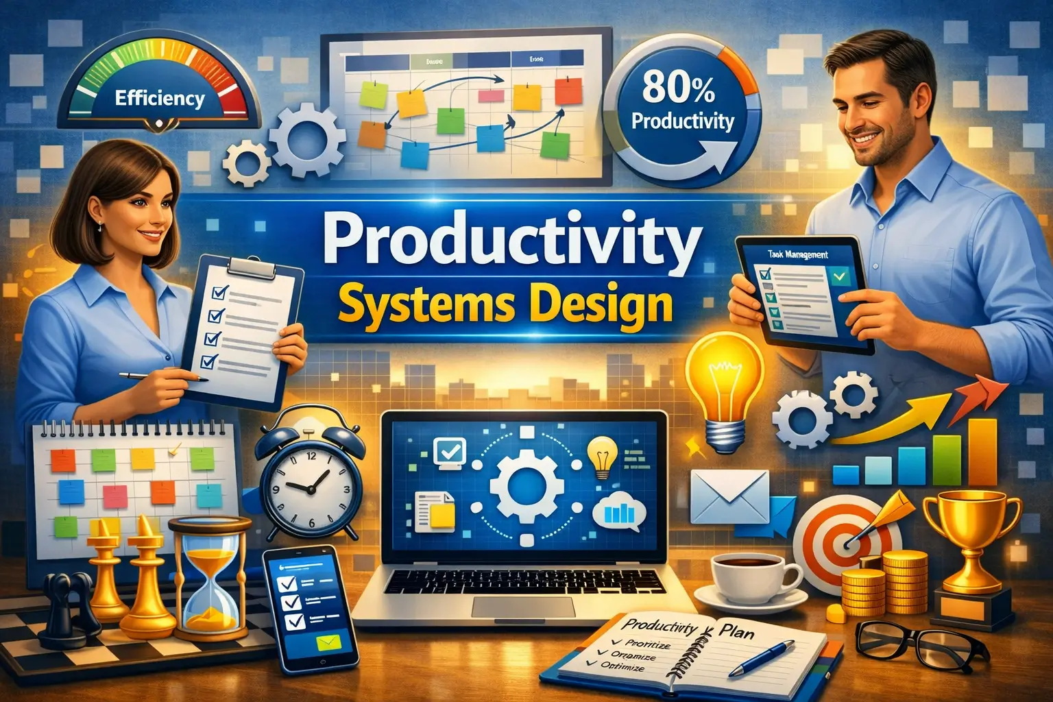 Professional productivity systems design course with modern workplace visuals