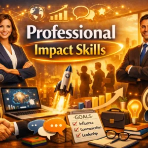 Educational course image for Professional Impact Skills with confident professionals and communication visuals