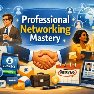 Professional Networking Mastery course image with handshake, business connections, and communication visuals