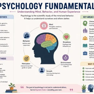 Professional Psychology Fundamentals course image with brain and behavior visuals