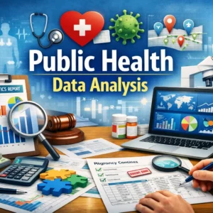 Professional Public Health Data Analysis course image with charts and healthcare visuals