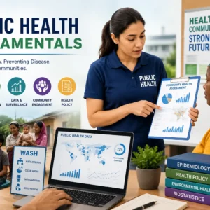 Public Health Fundamentals course showing healthcare teams promoting preventive care