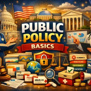 Professional Public Policy Basics course image with government and policymaking visuals