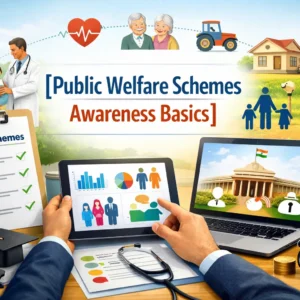 Professional Public Welfare Schemes Awareness Basics course image with welfare icons