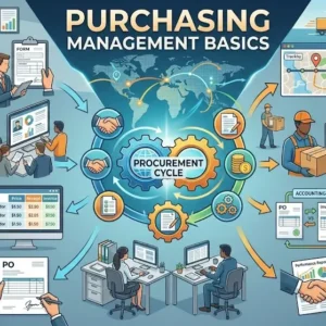 Professional purchasing management basics course design with procurement and supplier visuals