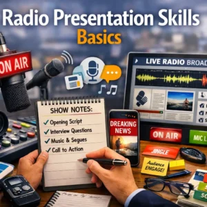 Educational course image for Magazine Production Basics with publishing visuals