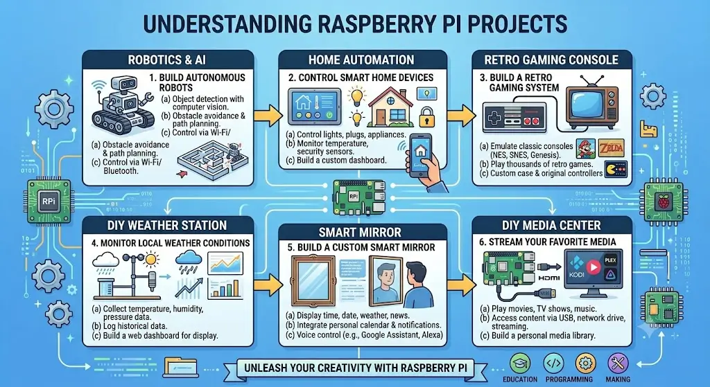 Professional Raspberry Pi Projects course image with coding and hardware visuals