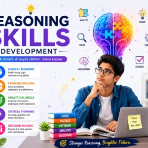 Educational banner for Reasoning Skills Development course showing logic and problem-solving visuals