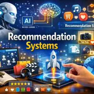 Professional Recommendation Systems course image with AI and data analytics visuals