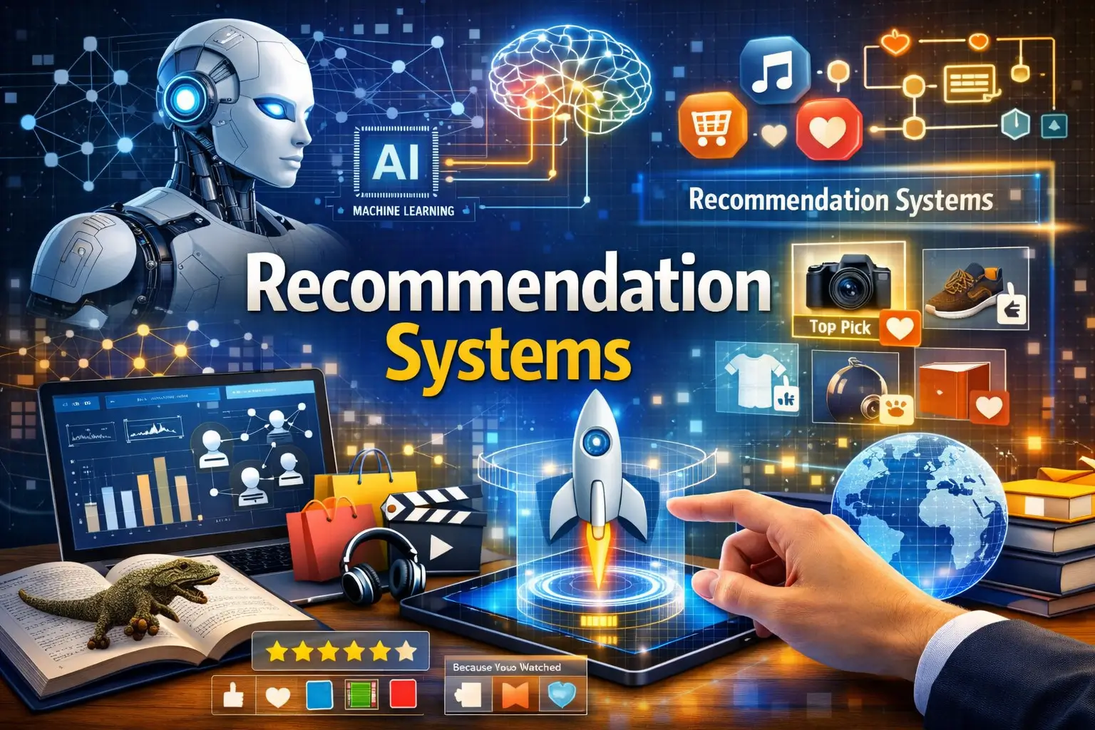 Professional Recommendation Systems course image with AI and data analytics visuals