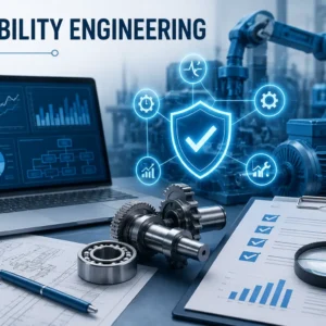 Educational banner for Reliability Engineering course with technical and maintenance visuals