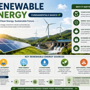 Modern educational banner for Renewable Energy Fundamentals Basics course