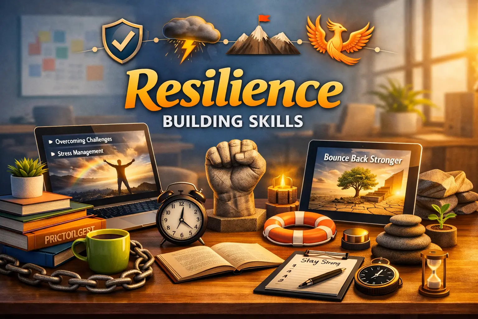 Professional resilience building skills course design with motivational visuals