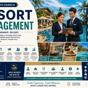 Professional Resort Management course image with hospitality and leisure visuals