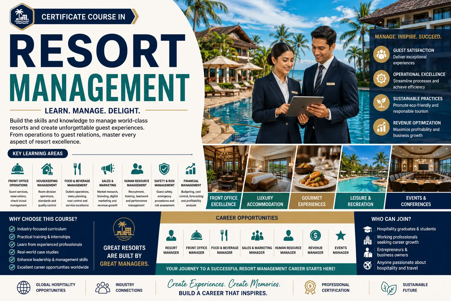 Professional Resort Management course image with hospitality and leisure visuals
