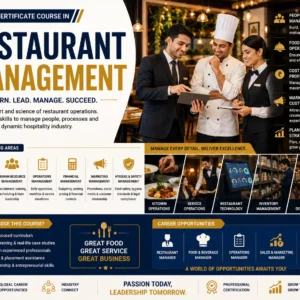 Professional Restaurant Management course image with dining and hospitality visuals