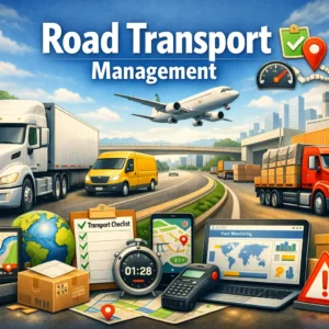 Professional road transport management course design with trucks and logistics visuals